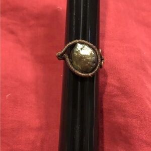 Copper wire wrapped freshwater pearl adjustable ring